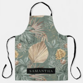トロピカルウォーターのカラー金ゴールドとグリーン葉のパターン エプロン (正面)