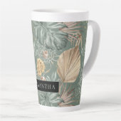 トロピカルウォーターのカラー金ゴールドとグリーン葉のパターン カフェラテマグ (右アングル)