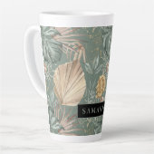 トロピカルウォーターのカラー金ゴールドとグリーン葉のパターン カフェラテマグ (左アングル)