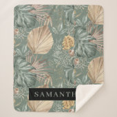 トロピカルウォーターのカラー金ゴールドとグリーン葉のパターン シェルパブランケット (正面)