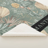 トロピカルウォーターのカラー金ゴールドとグリーン葉のパターン シェルパブランケット (3/4)