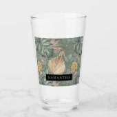 トロピカルウォーターのカラー金ゴールドとグリーン葉のパターン タンブラーグラス (正面)