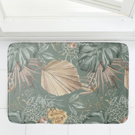 トロピカルウォーターのカラー金ゴールドとグリーン葉のパターン バスマット