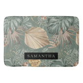 トロピカルウォーターのカラー金ゴールドとグリーン葉のパターン バスマット (正面)