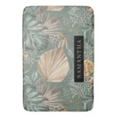 トロピカルウォーターのカラー金ゴールドとグリーン葉のパターン バスマット (正面縦)