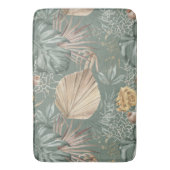 トロピカルウォーターのカラー金ゴールドとグリーン葉のパターン バスマット (正面縦)