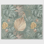 トロピカルウォーターのカラー金ゴールドとグリーン葉のパターン ラッピングペーパー (フラット)