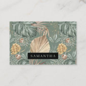 トロピカルウォーターのカラー金ゴールドとグリーン葉のパターン 名刺 (正面)