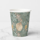 トロピカルウォーターのカラー金ゴールドとグリーン葉のパターン 紙コップ (裏面)