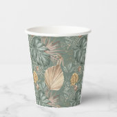 トロピカルウォーターのカラー金ゴールドとグリーン葉のパターン 紙コップ (正面)