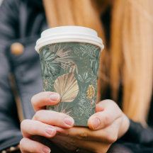 トロピカルウォーターのカラー金ゴールドとグリーン葉のパターン