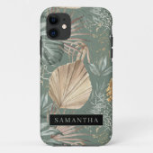 トロピカルウォーターのカラー金ゴールドとグリーン葉のパターン Case-Mate iPhoneケース (裏面)