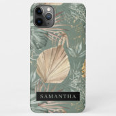 トロピカルウォーターのカラー金ゴールドとグリーン葉のパターン iPhoneケース (裏面)