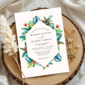 トロピカルウォーターの色の葉のモダン枠結婚の数 招待状