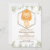 トロピカルウォーターカラーかわいいライオン少年の赤ちゃんシャワー 招待状 (正面)