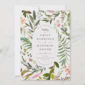 トロピカルウォーターカラーのリーフ結婚フレーム 招待状 (正面)