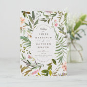 トロピカルウォーターカラーのリーフ結婚フレーム 招待状 (スタンド正面)