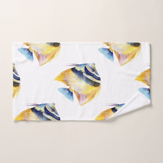 トロピカルウォーターカラーイエローフィッシュバスルーム バスタオルセット (ハンドタオル)