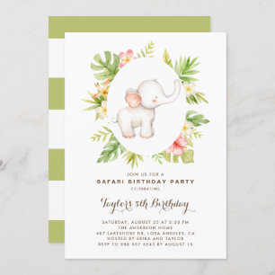 トロピカルウォーターカラーエレファントサファリ子供の誕生日 招待状