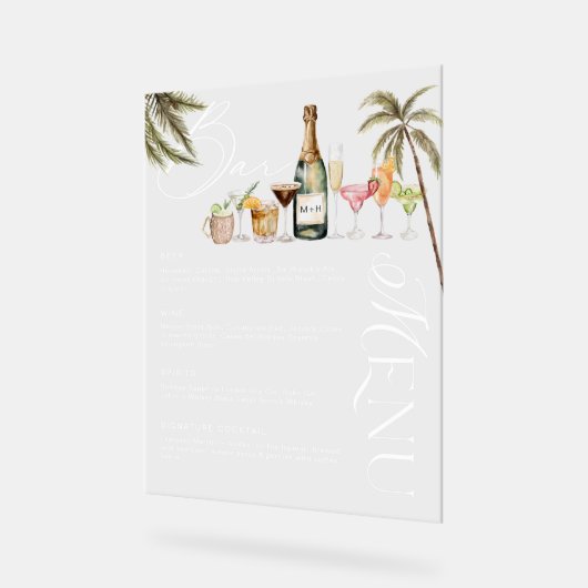 トロピカルウォーターカラーカクテル結婚のバーメニュー アクリルサイン (傾斜)