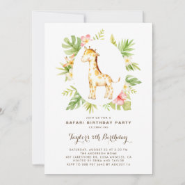 トロピカルウォーターカラーキレーフサファリ子供の誕生日 招待状