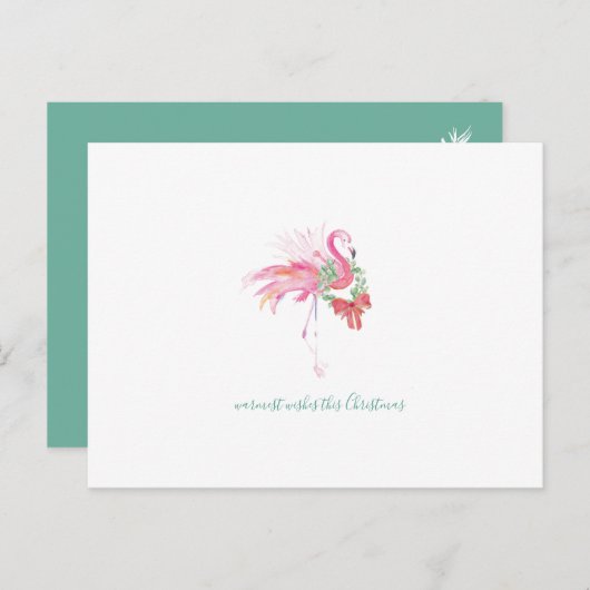 トロピカルウォーターカラークリスマスフラミンゴ葉書 シーズンポストカード (正面/裏面)