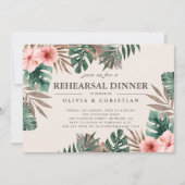 トロピカルウォーターカラーグリーンフローラリハーサルディナー 招待状 (正面)