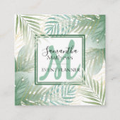 トロピカルウォーターカラーグリーンボタニカルイベントプランナー スクエア名刺 (正面)