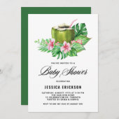 トロピカルウォーターカラーココナッツサマーブライダルシャワー 招待状 (正面/裏面)