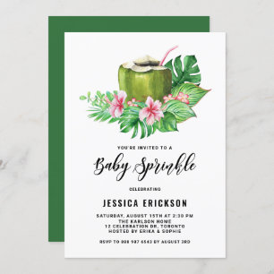 トロピカルウォーターカラーココナッツサマーベビー散布 招待状