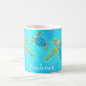 トロピカルウォーターカラーコースタルタートルアクアブルー コーヒーマグカップ (中央)