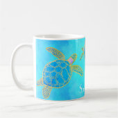 トロピカルウォーターカラーコースタルタートルアクアブルー コーヒーマグカップ (左)