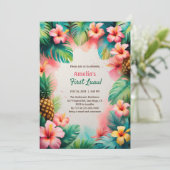 トロピカルウォーターカラーハワイアンファーストルアウ(ハワイ式宴会)誕生日 招待状 (スタンド正面)