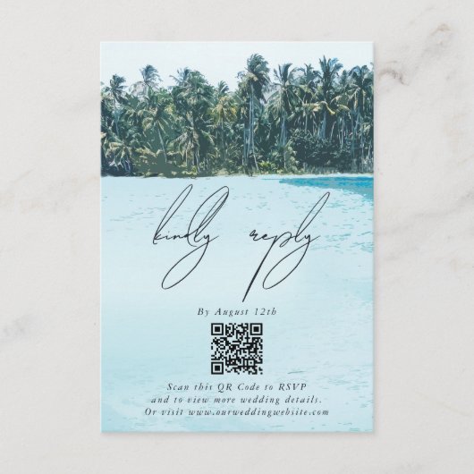 トロピカルウォーターカラーパームズ&ビーチ結婚式 エンクロージャーカード (正面)