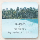 トロピカルウォーターカラーパームズ&ビーチ結婚式 コースター (正面)