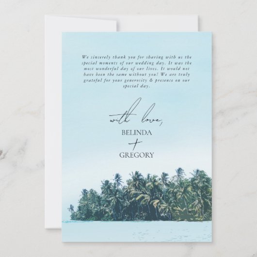 トロピカルウォーターカラーパームズ&ビーチ結婚式 サンキューカード (裏面)