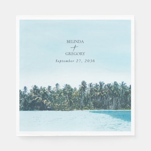 トロピカルウォーターカラーパームズ&ビーチ結婚式 スタンダードランチョンナプキン (正面)