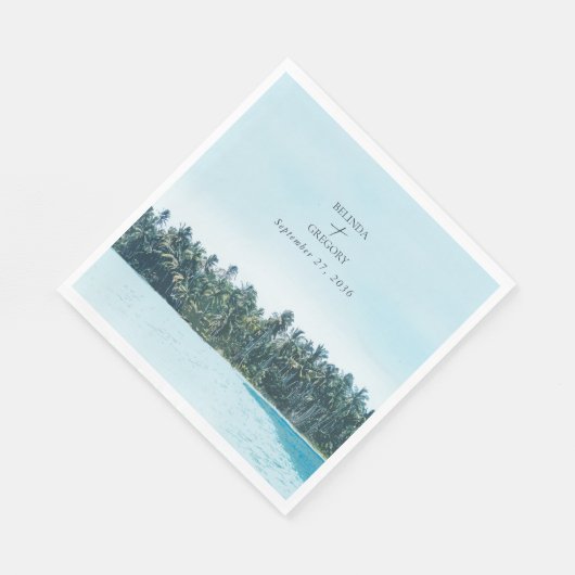 トロピカルウォーターカラーパームズ&ビーチ結婚式 スタンダードランチョンナプキン (角)