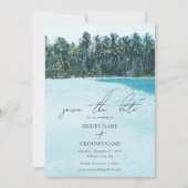 トロピカルウォーターカラーパームズ&ビーチ結婚式 セーブザデート (正面)
