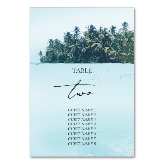 トロピカルウォーターカラーパームズ&ビーチ結婚式 テーブルナンバー (正面)