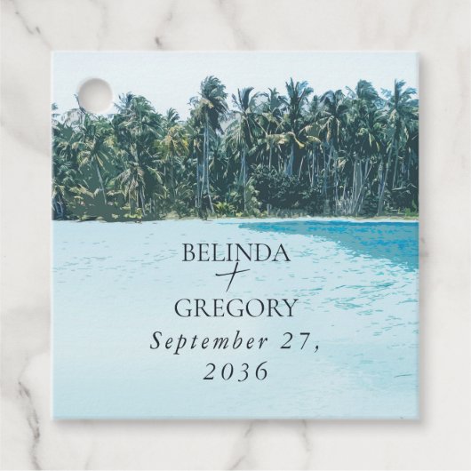 トロピカルウォーターカラーパームズ&ビーチ結婚式 フェイバータグ (正面)