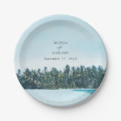 トロピカルウォーターカラーパームズ&ビーチ結婚式 ペーパープレート (正面)