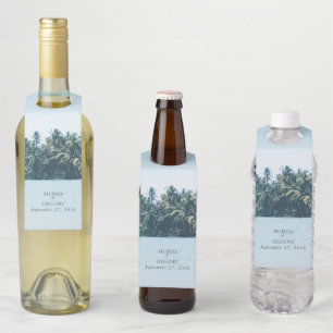 トロピカルウォーターカラーパームズ&ビーチ結婚式 ボトルネックタグ