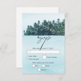 トロピカルウォーターカラーパームズ&ビーチ結婚式 出欠カード