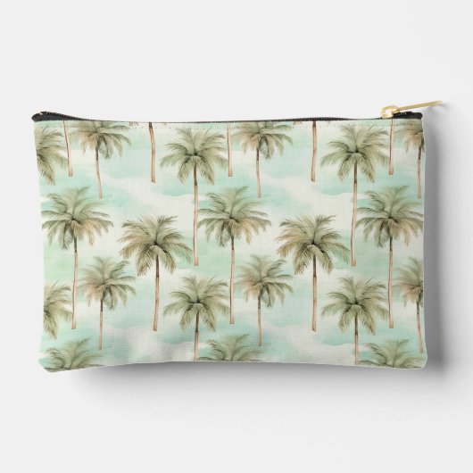 トロピカルウォーターカラーパームツリーズアクアとタン アクセサリーポーチ (裏面)