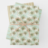 トロピカルウォーターカラーパームツリーズアクアとタン ラッピングペーパーシート (インサイチュ)