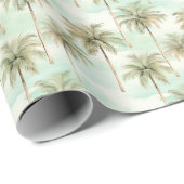 トロピカルウォーターカラーパームツリーズアクアとタン ラッピングペーパー (ロールコーナー)