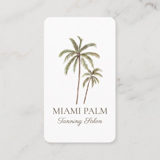 トロピカルウォーターカラーパームツリータンニングサロンホワイト 名刺 (正面)