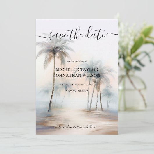トロピカルウォーターカラーパームビーチ目的地の結婚式 招待状 (スタンド正面)