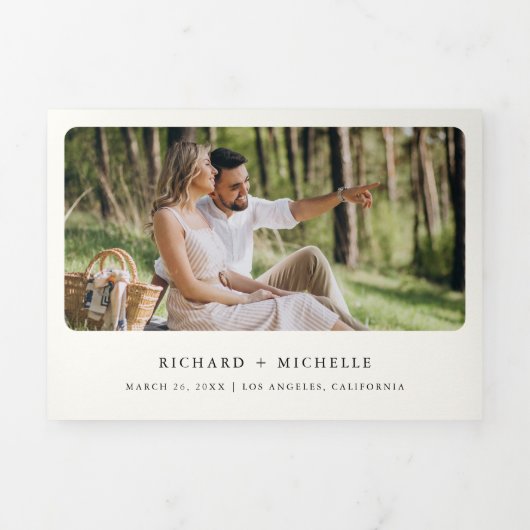 トロピカルウォーターカラーパームビーチQRコード結婚ズ 三つ折り招待状 (カバー)